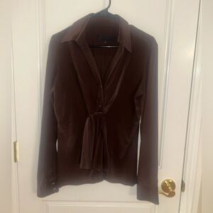 LBK LOUBAROK Woman’s Luxe Brown Shirt with Front Tie Detail Size 42